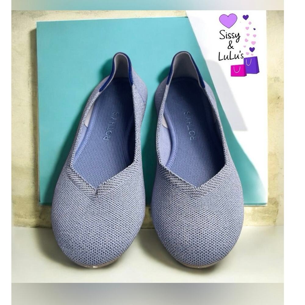 Rothy's The Flat Pointed Toe Knit Ballet Flats Womens Blue Slip-On Size 8